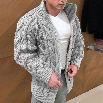 Raised Cable Stand-Collar Cardigan