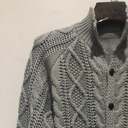 Raised Cable Stand-Collar Cardigan