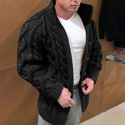 Raised Cable Stand-Collar Cardigan