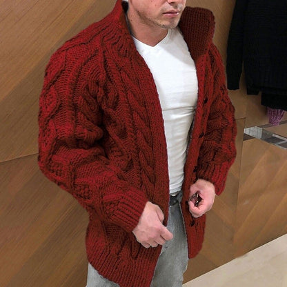 Raised Cable Stand-Collar Cardigan