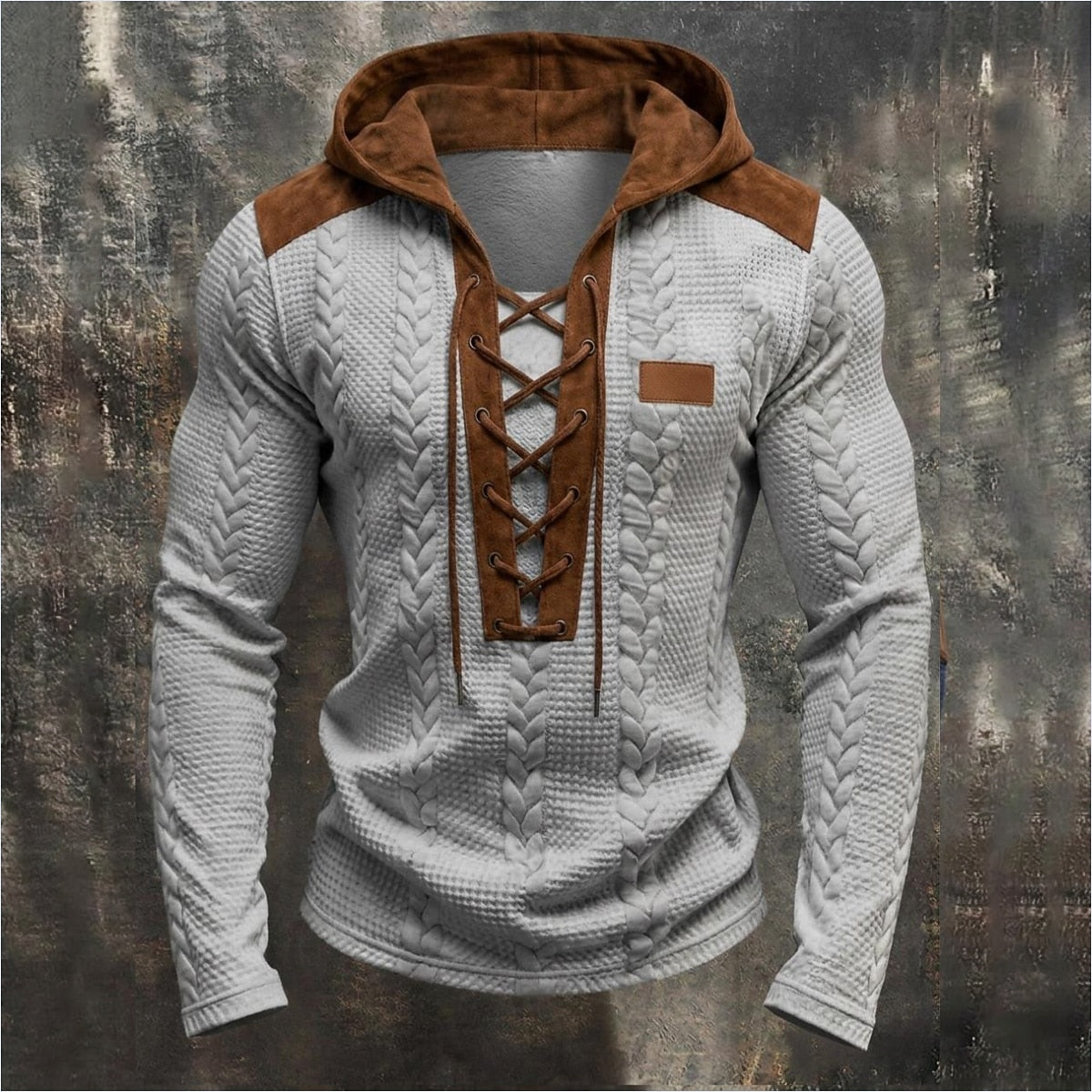 Contrast Trim Lace-Up Pocket Hoodie