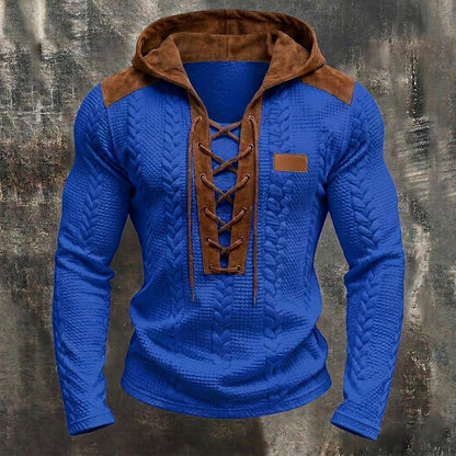 Contrast Trim Lace-Up Pocket Hoodie