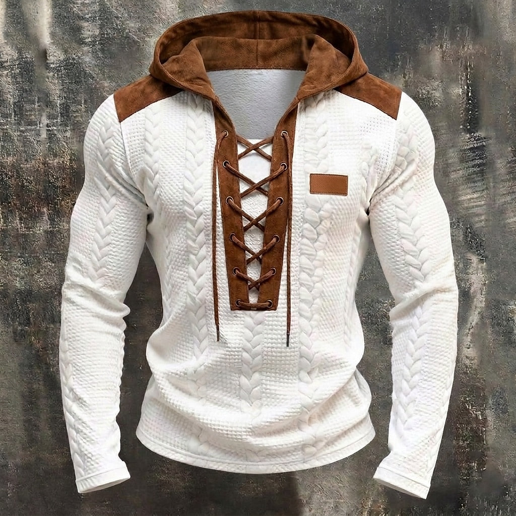 Contrast Trim Lace-Up Pocket Hoodie