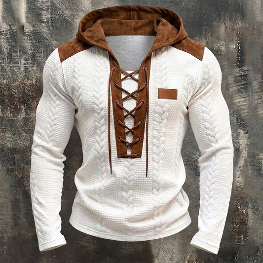 Contrast Trim Lace-Up Pocket Hoodie