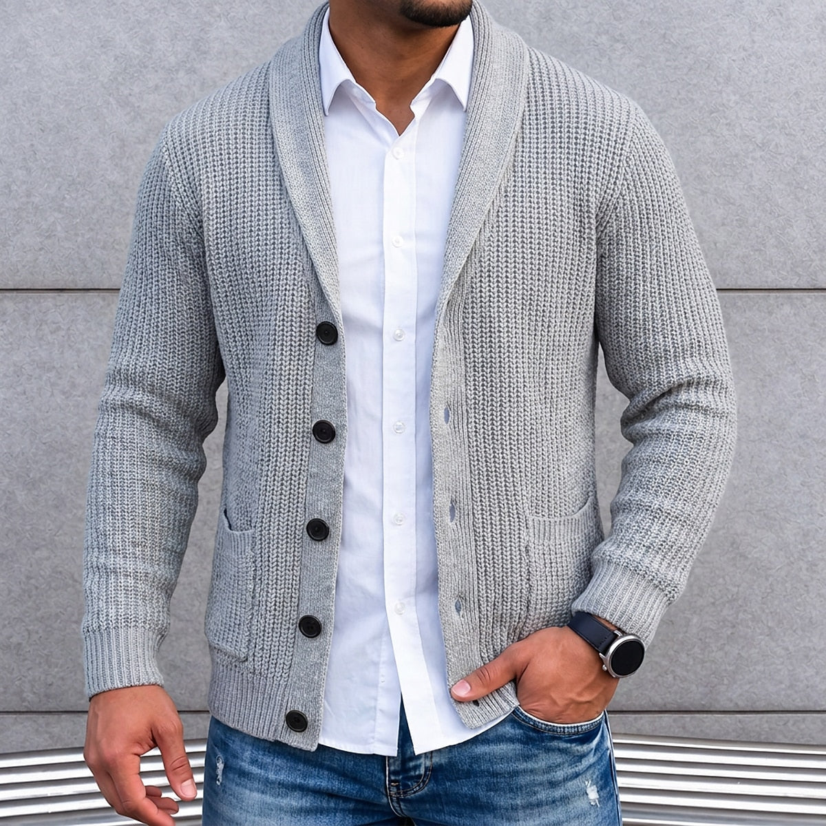 Ribbed Shawl Pocket Cardigan