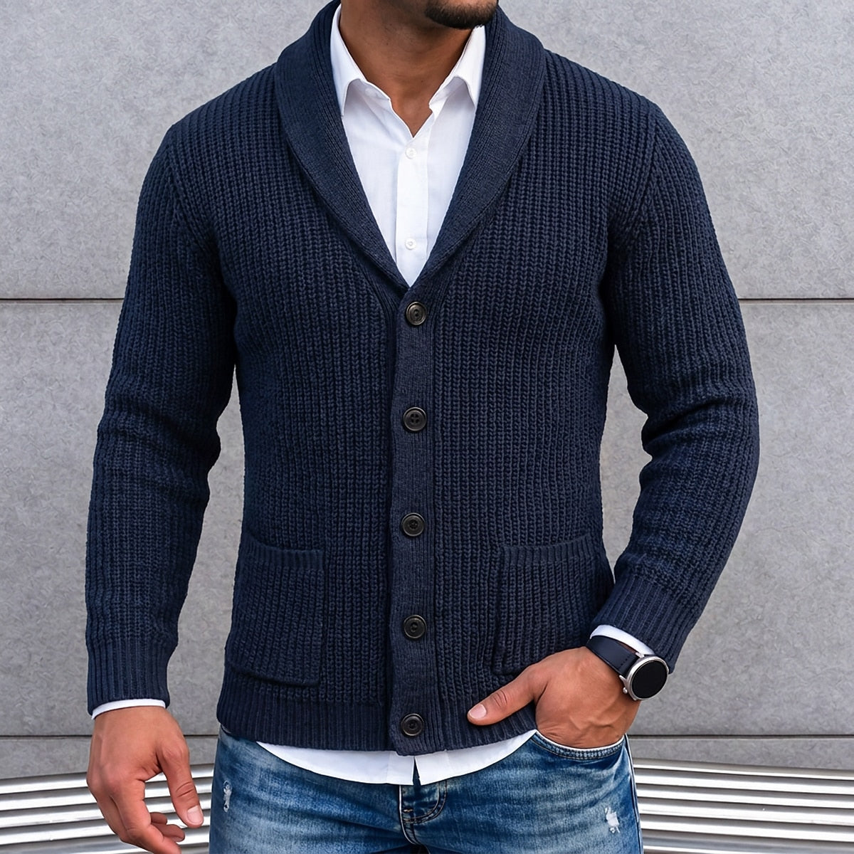Ribbed Shawl Pocket Cardigan