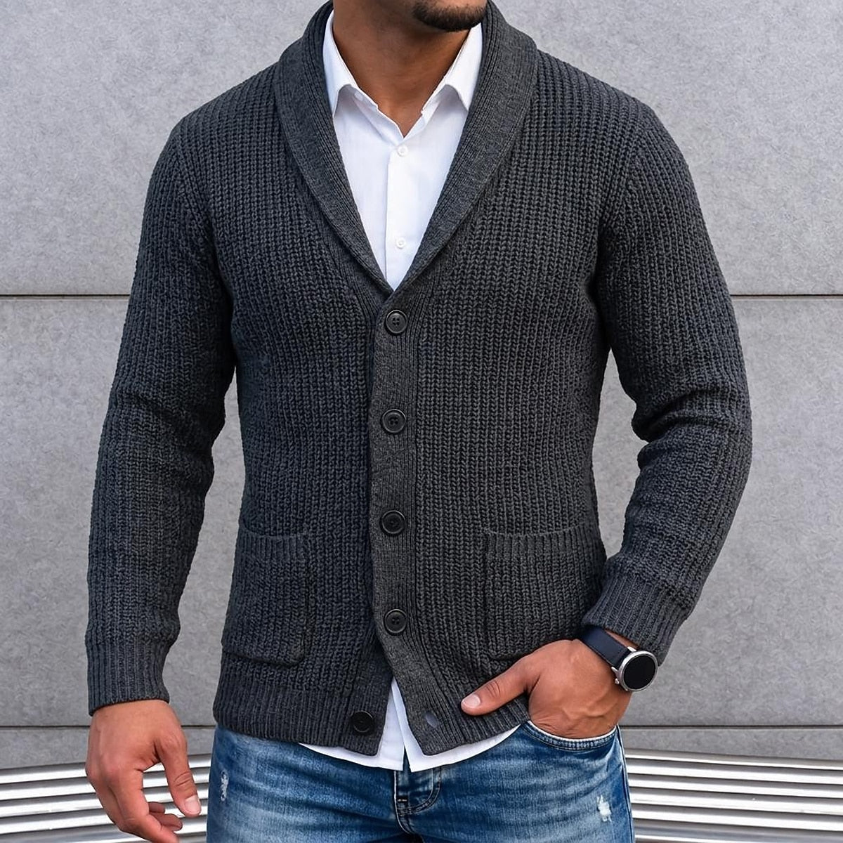 Ribbed Shawl Pocket Cardigan