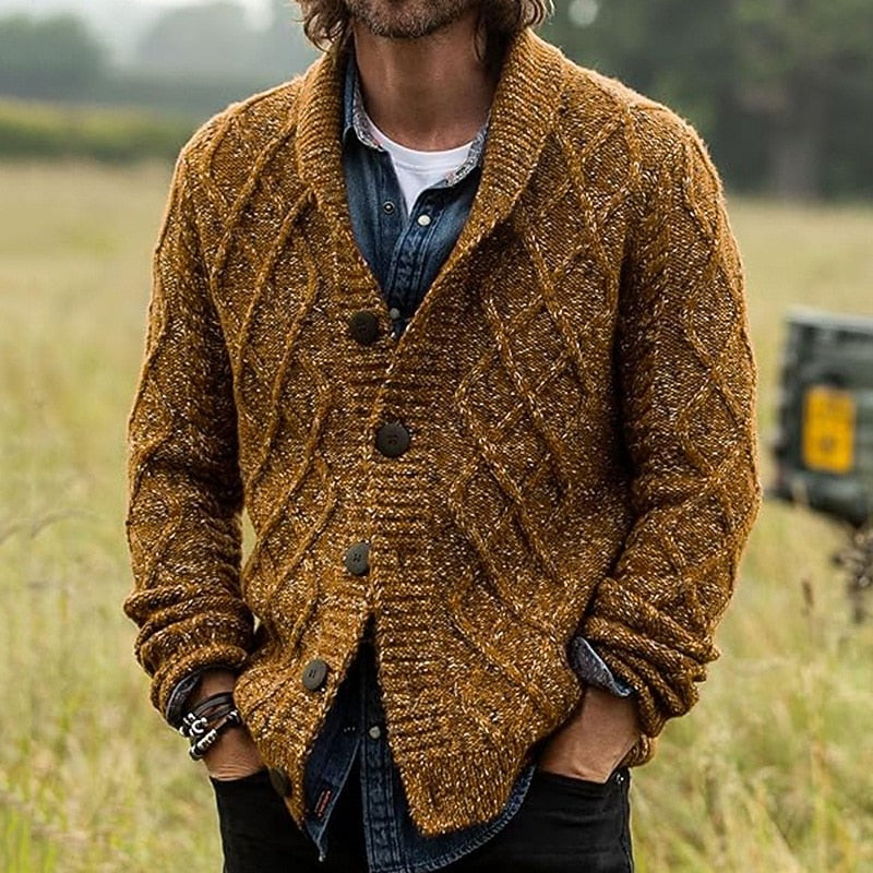 Loop Pattern Shawl-Collar Cardigan