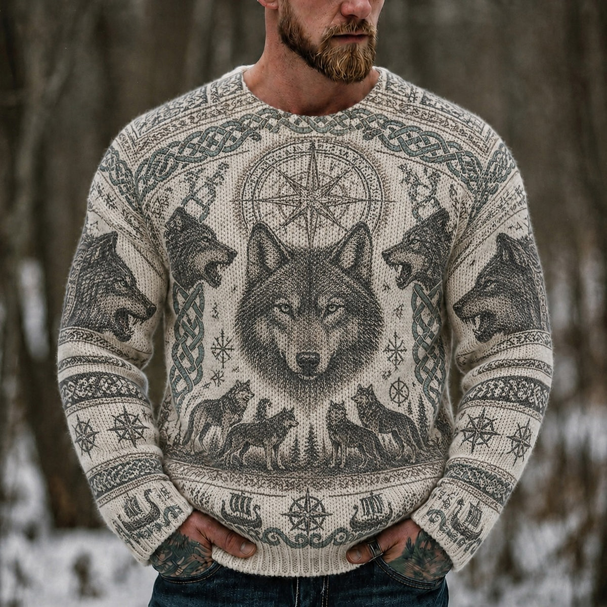 Wolf and Raven Forest Sweater
