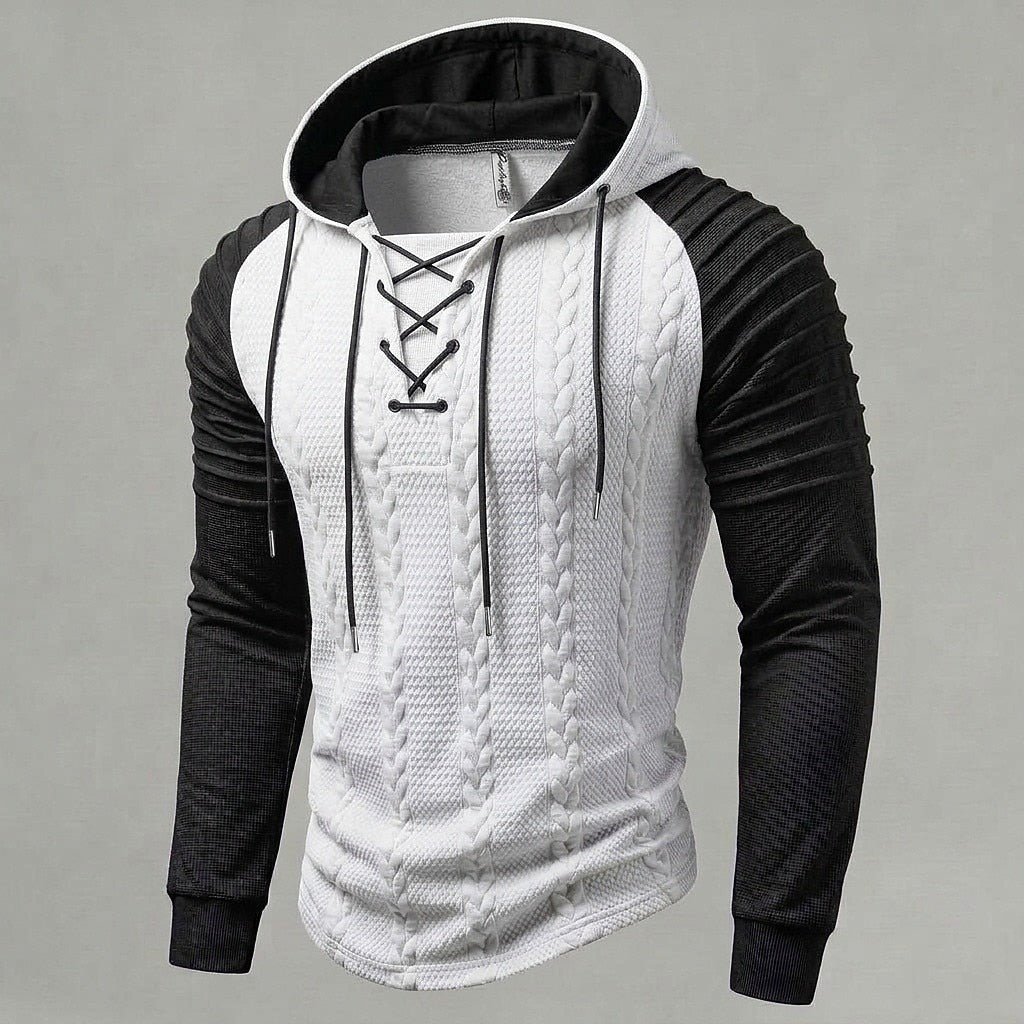 Cable Knit Lace-Up Hoodie