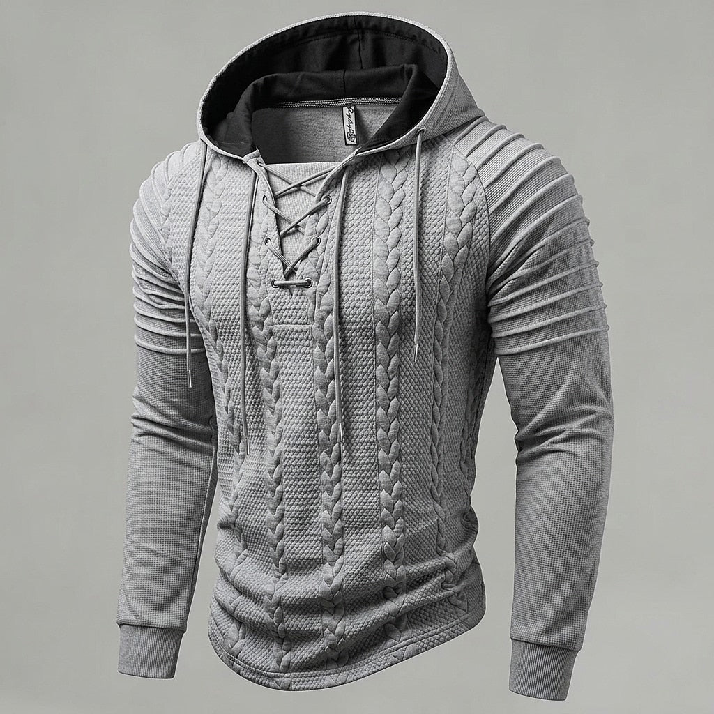 Cable Knit Lace-Up Hoodie