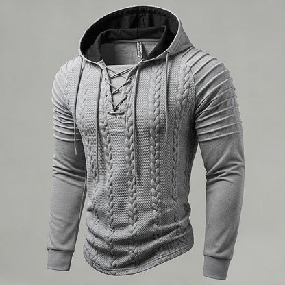 Cable Knit Lace-Up Hoodie