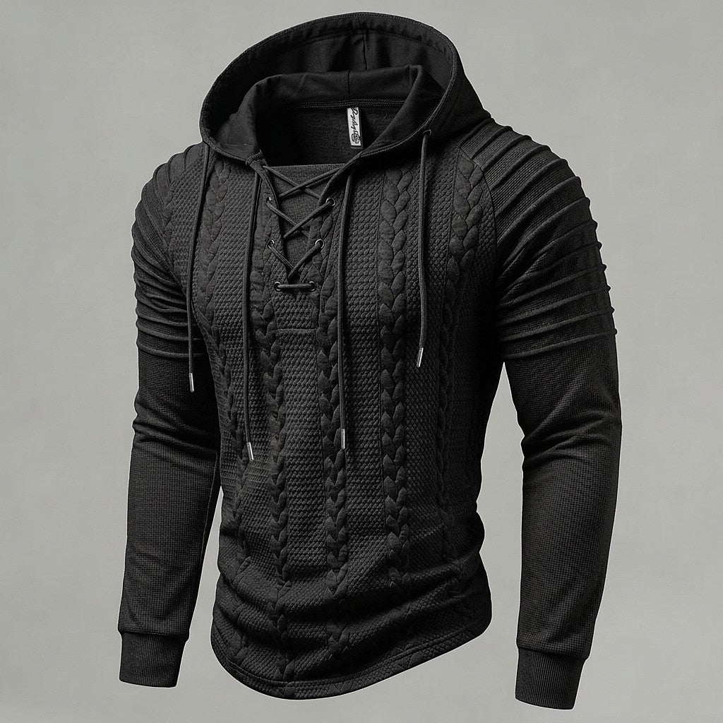 Cable Knit Lace-Up Hoodie