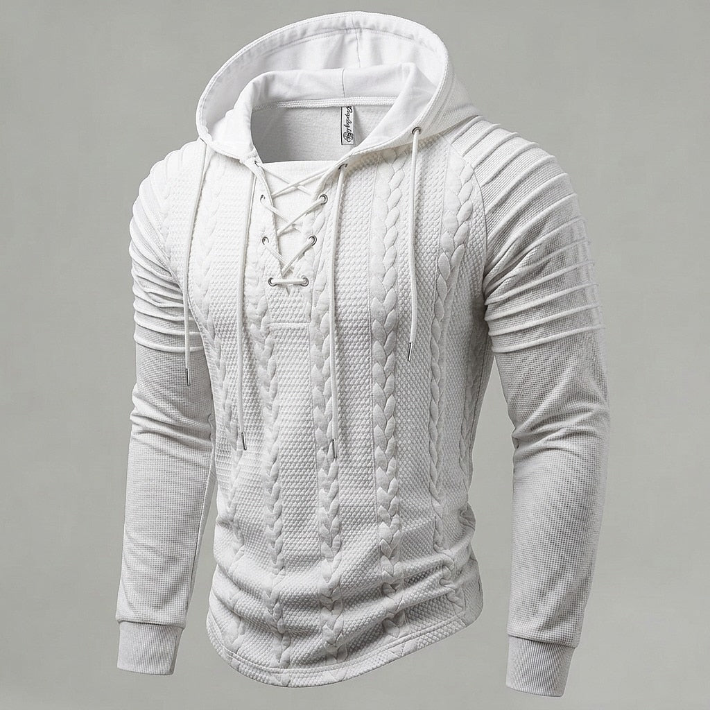 Cable Knit Lace-Up Hoodie