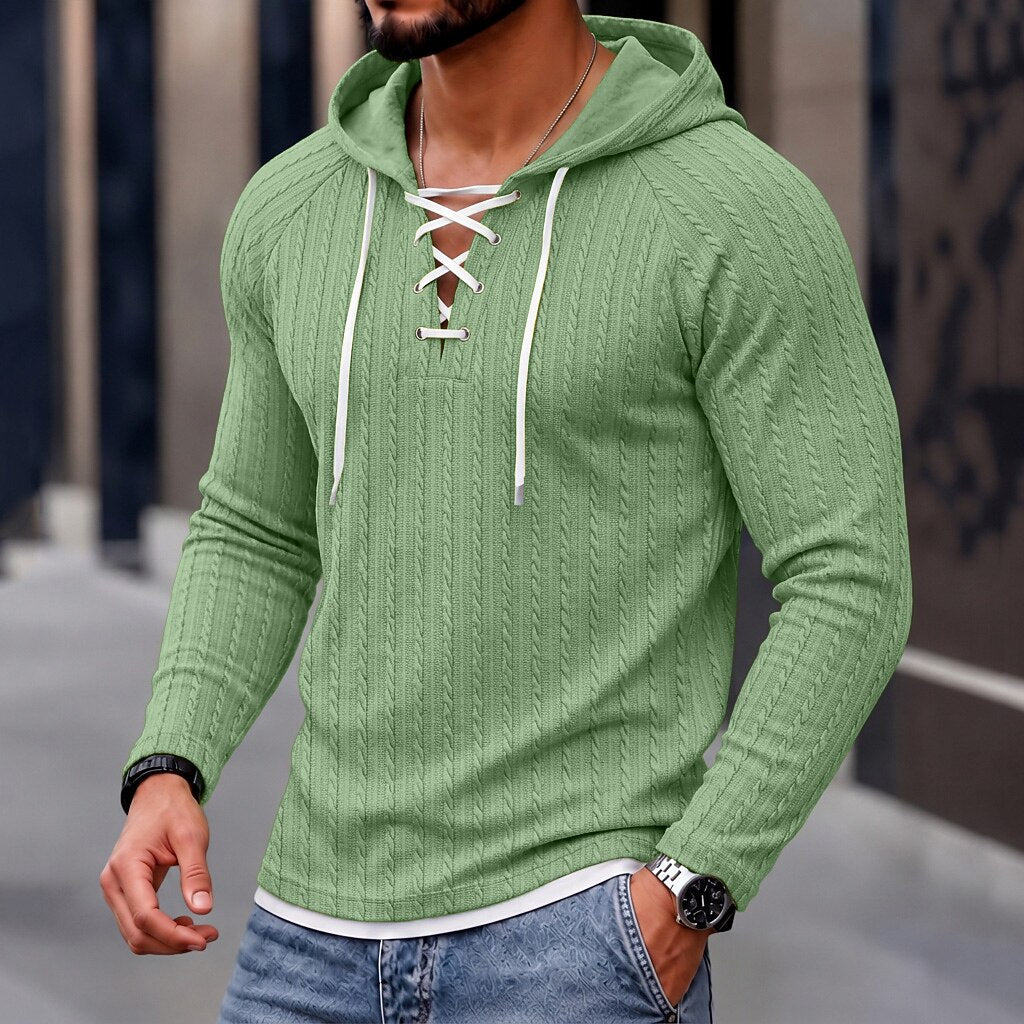 Layered Hem Lace-Up Hoodie