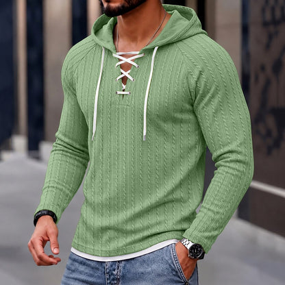Layered Hem Lace-Up Hoodie