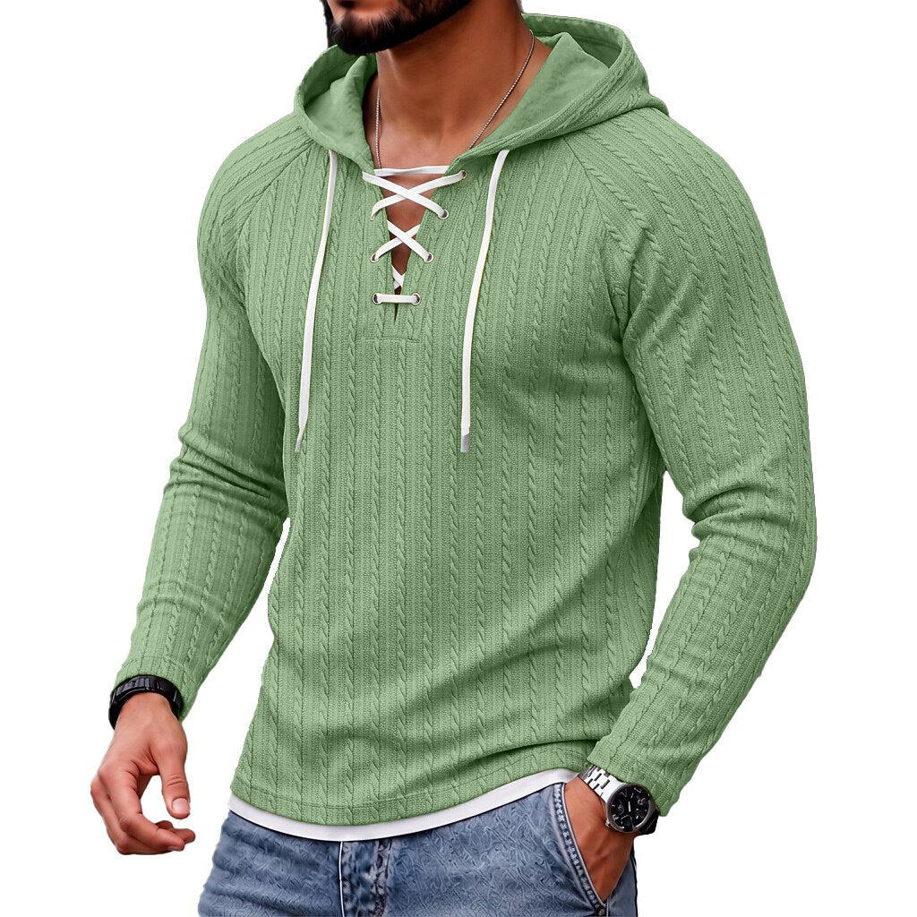 Layered Hem Lace-Up Hoodie