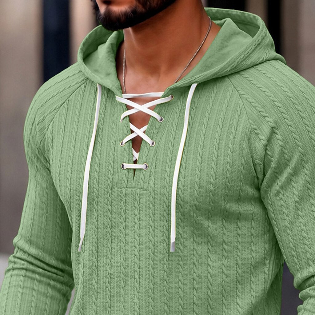 Layered Hem Lace-Up Hoodie