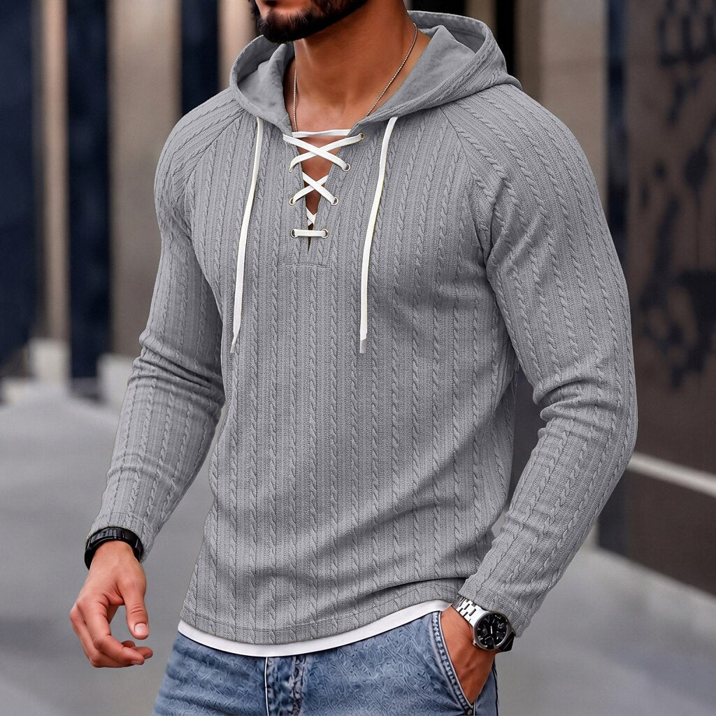 Layered Hem Lace-Up Hoodie