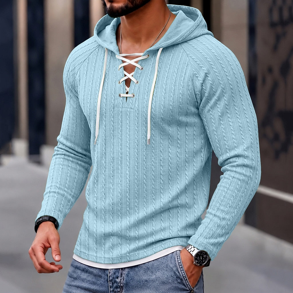 Layered Hem Lace-Up Hoodie