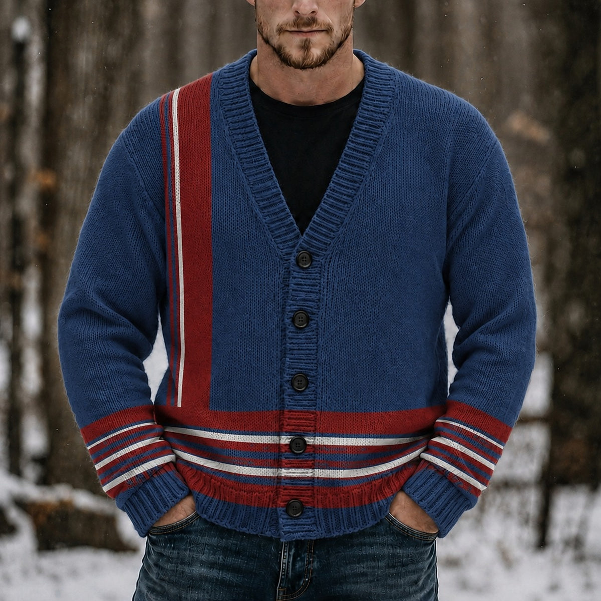 Border Stripe Color Block Cardigan