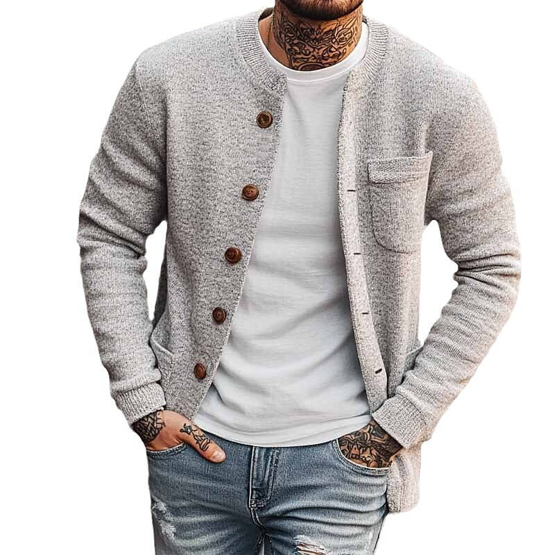 Round-Neck Chest Pocket Cardigan