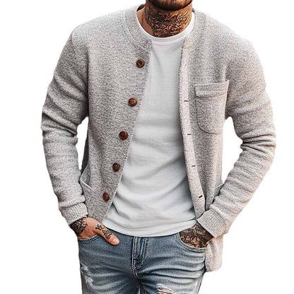 Round-Neck Chest Pocket Cardigan