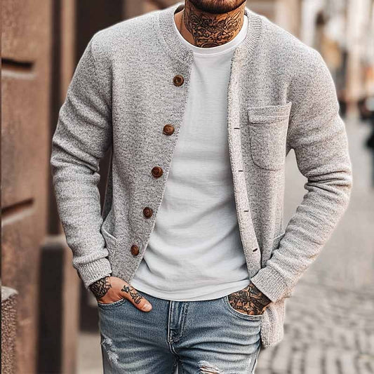 Round-Neck Chest Pocket Cardigan