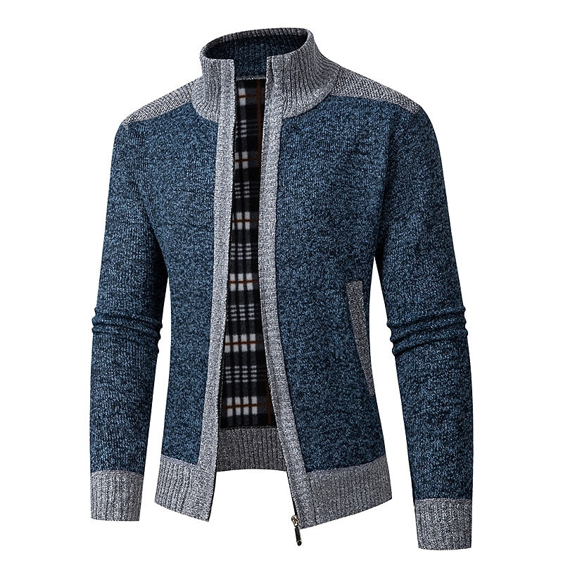 Contrast Trim Stand-Collar Cardigan