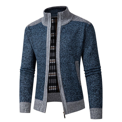 Contrast Trim Stand-Collar Cardigan