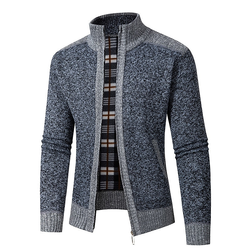 Contrast Trim Stand-Collar Cardigan