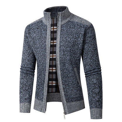 Contrast Trim Stand-Collar Cardigan