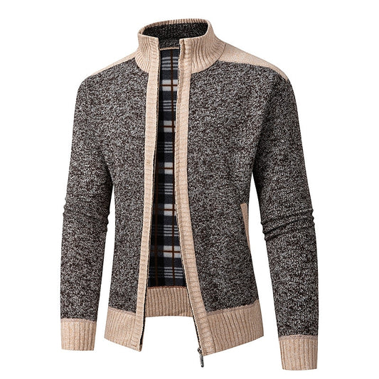 Contrast Trim Stand-Collar Cardigan