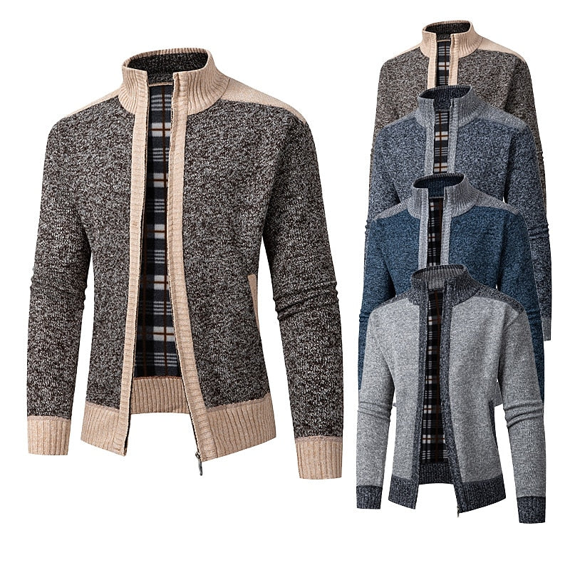 Contrast Trim Stand-Collar Cardigan