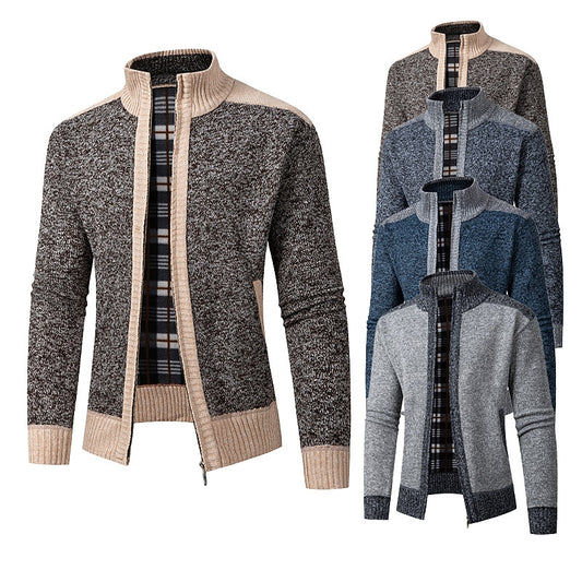 Contrast Trim Stand-Collar Cardigan