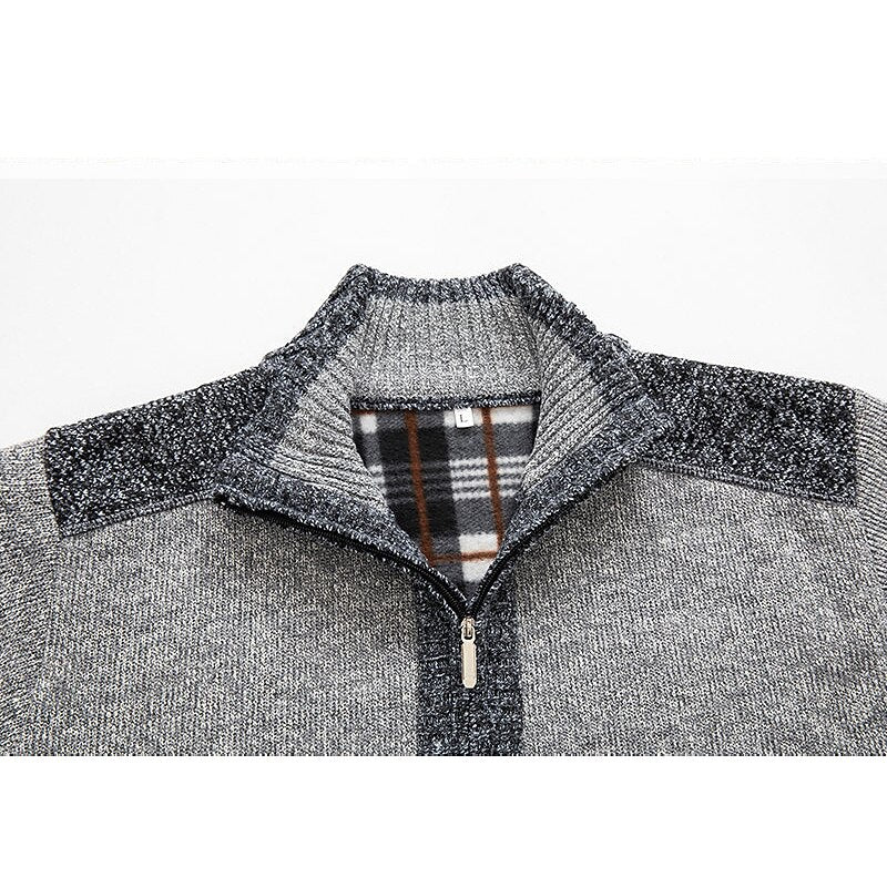 Contrast Trim Stand-Collar Cardigan