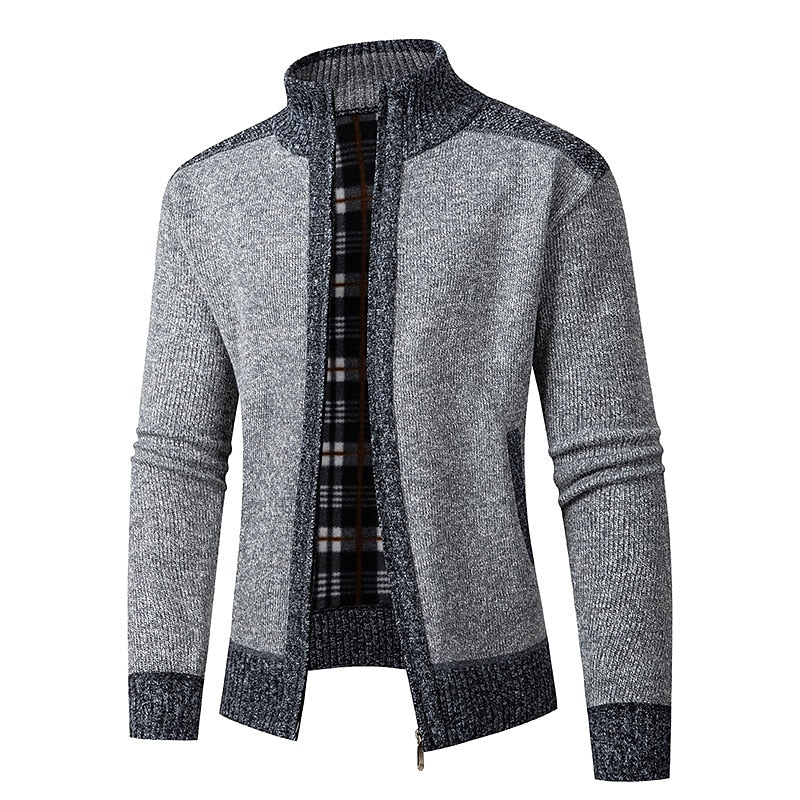 Contrast Trim Stand-Collar Cardigan