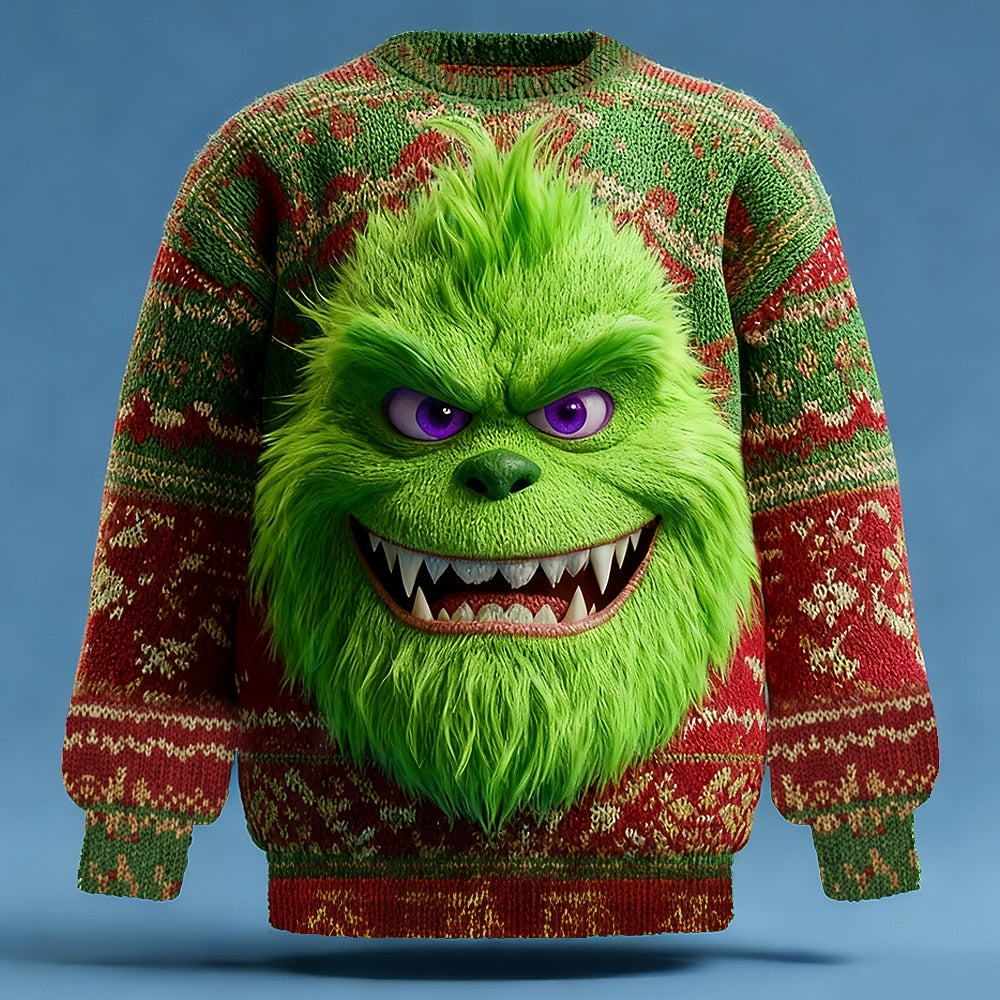 Fanged Green Creature Christmas Sweater