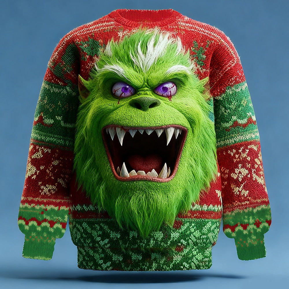 Fanged Green Creature Christmas Sweater