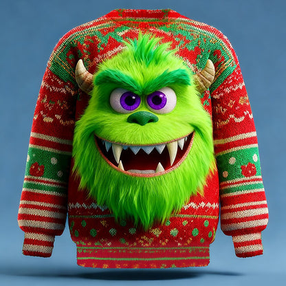 Fanged Green Creature Christmas Sweater