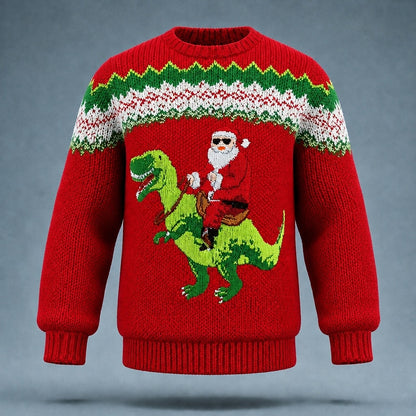 Santa Riding Dinosaur Christmas Sweater