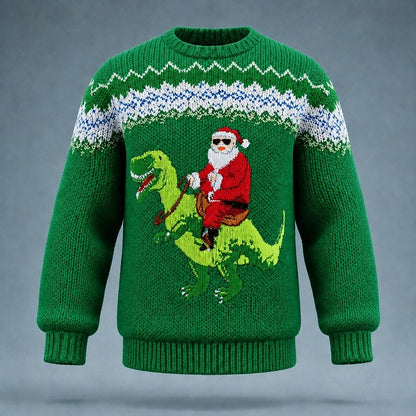 Santa Riding Dinosaur Christmas Sweater