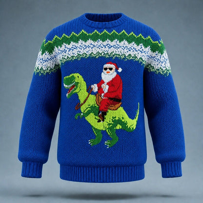 Santa Riding Dinosaur Christmas Sweater