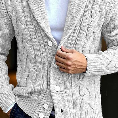 Flowing Cable Shawl-Collar Cardigan