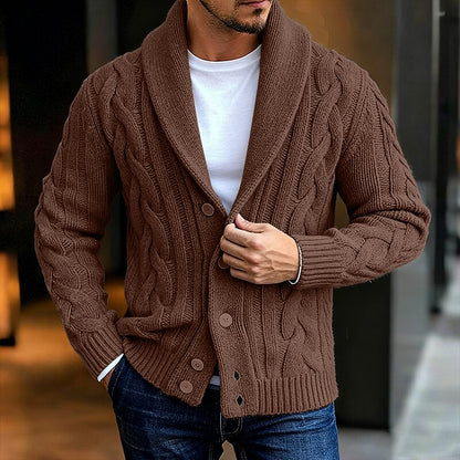 Flowing Cable Shawl-Collar Cardigan