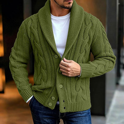 Flowing Cable Shawl-Collar Cardigan