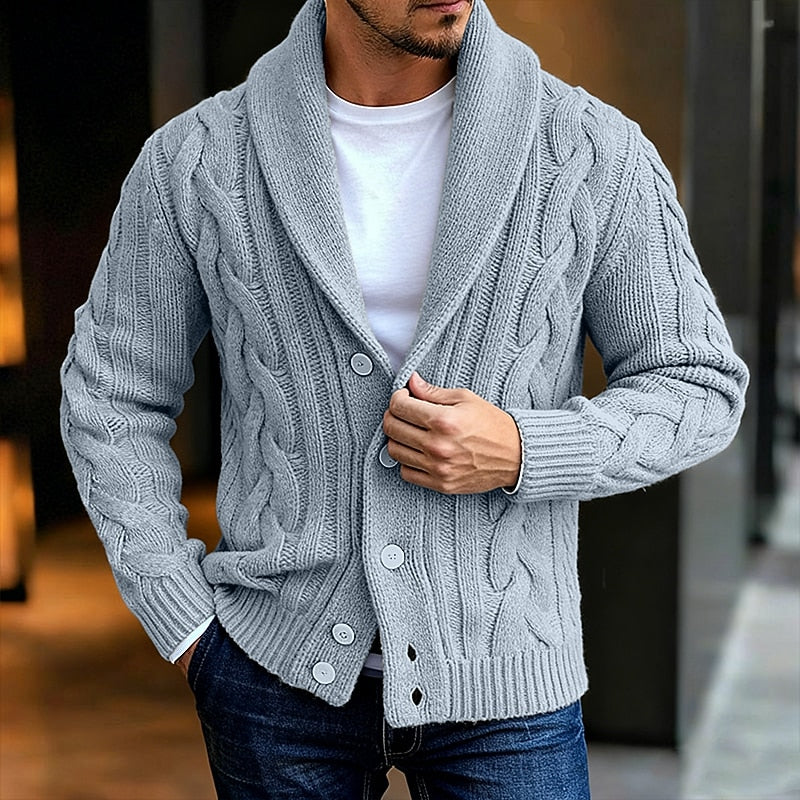 Flowing Cable Shawl-Collar Cardigan