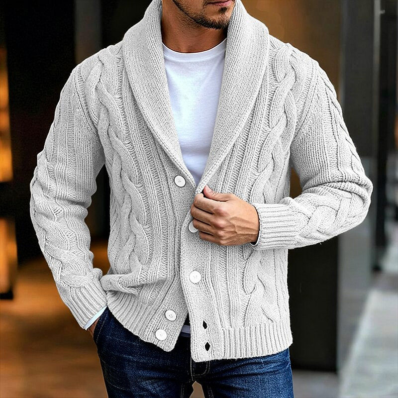 Flowing Cable Shawl-Collar Cardigan