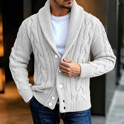 Flowing Cable Shawl-Collar Cardigan