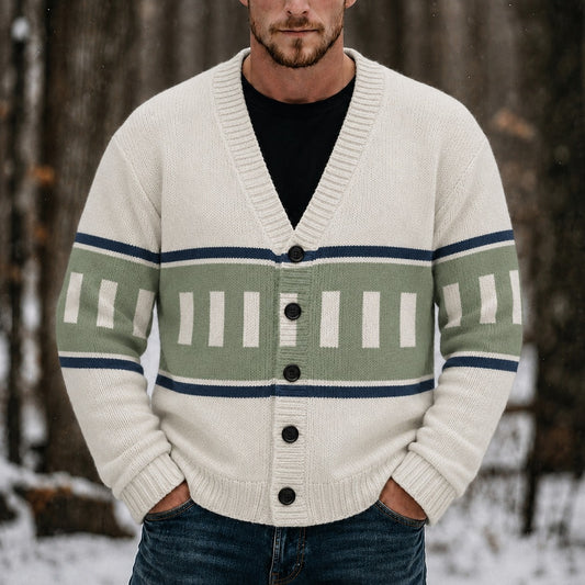 Ladder Band V-Neck Cardigan